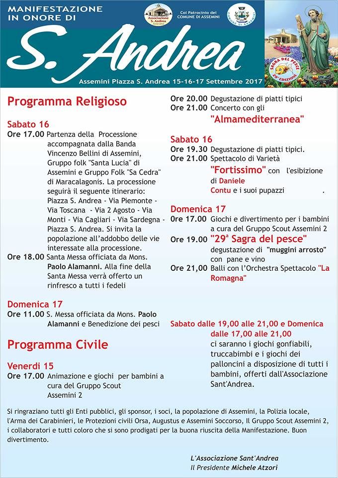 Muggini arrosto, vermentino e dolci sardi: ad Assemini è la Festa di S. Andrea