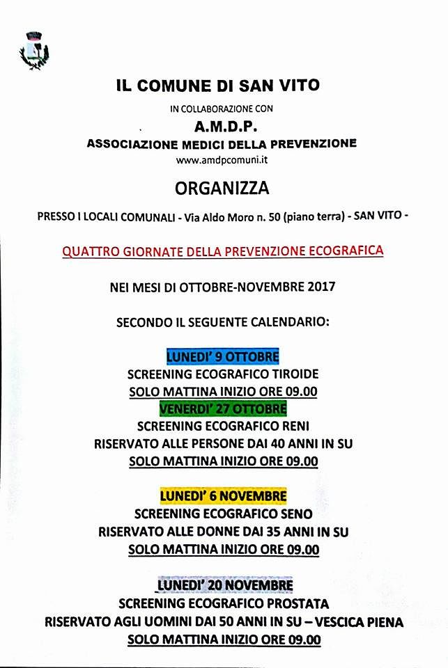 San Vito, screening gratuiti per tiroide, reno e seno: ecco le visite