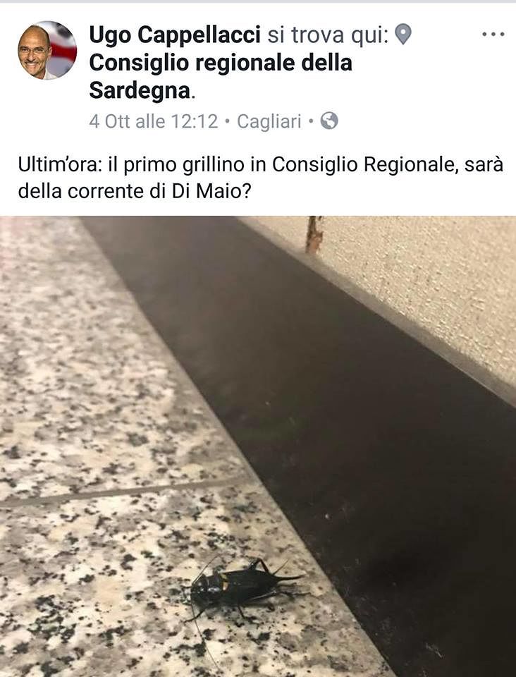 Cappellacci e il primo “grillo” vero in consiglio regionale: “Sarà con Di Maio?”