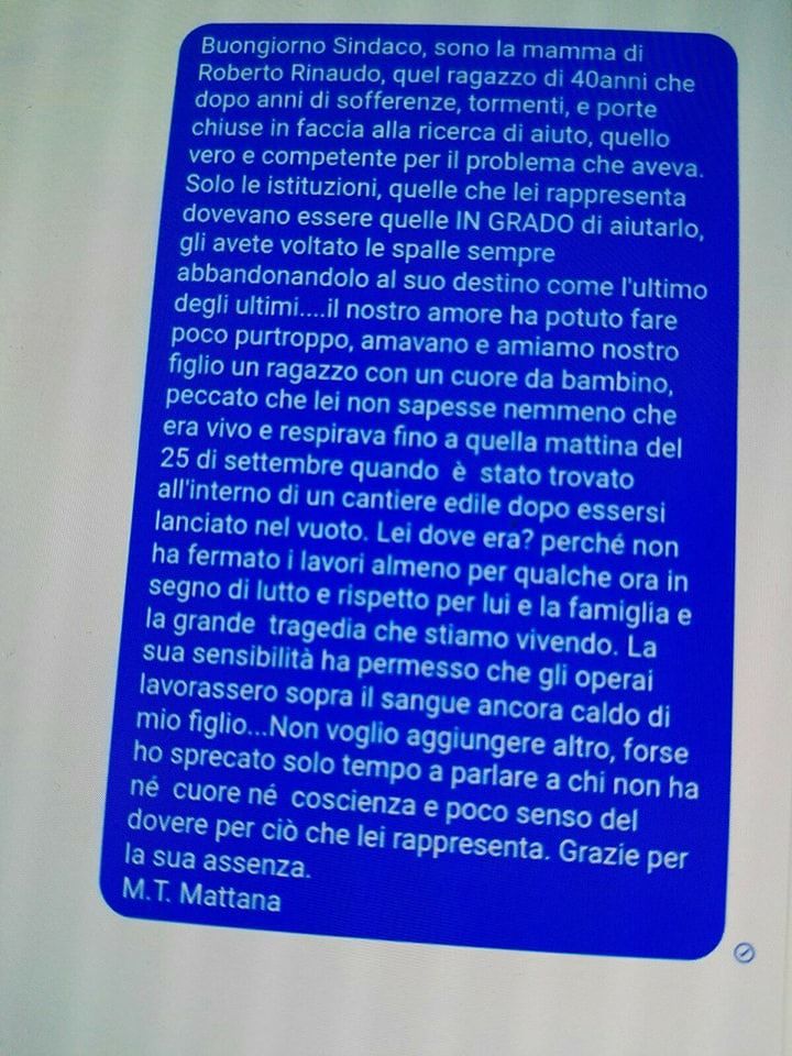 Capoterra, mamma di ragazzo suicida scrive al sindaco: “Gli avete voltato le spalle”
