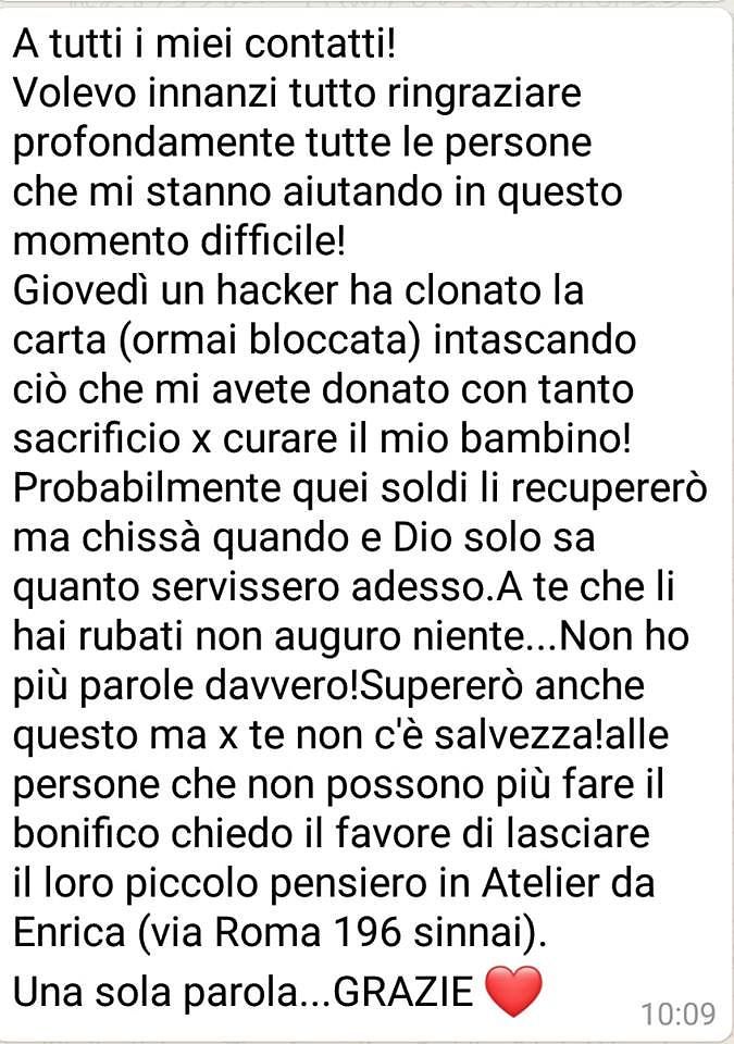 Sinnai, ladri senza cuore clonano la carta delle offerte per curare il piccolo Niko