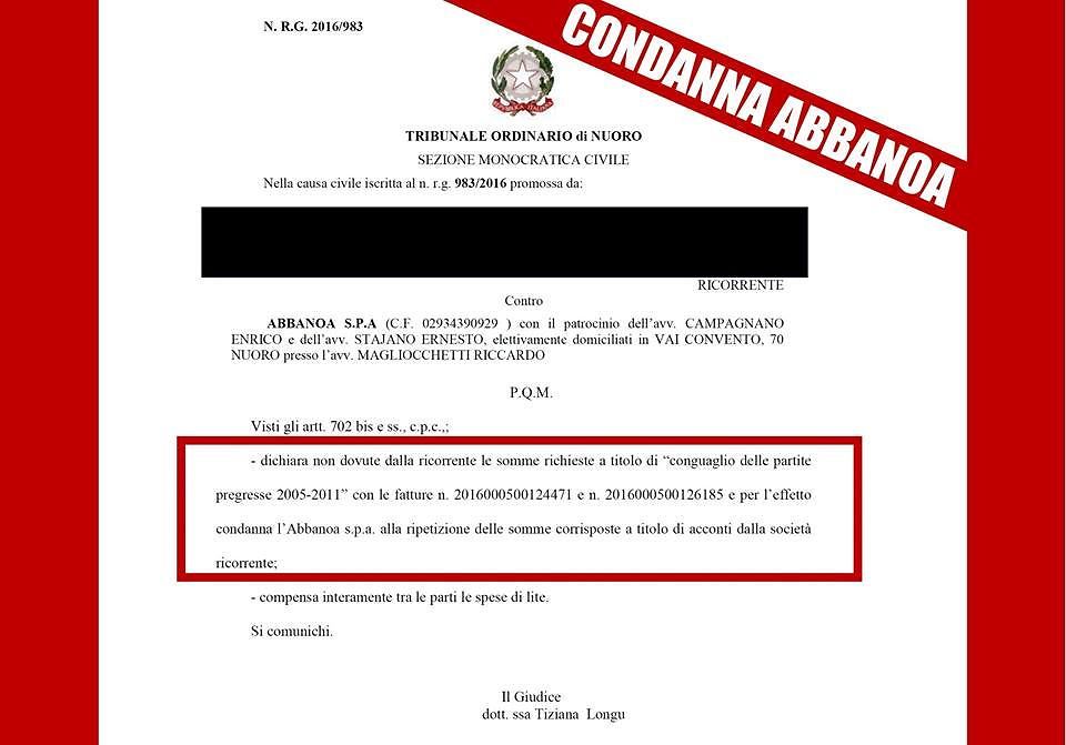 “Abbanoa condannata a restituire i conguagli, rapina contro le famiglie sarde”