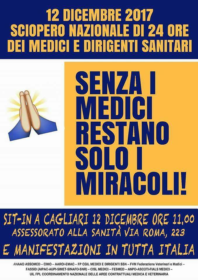 Cagliari, martedì maxi sciopero dei medici: “Senza di noi restano solo i miracoli!”