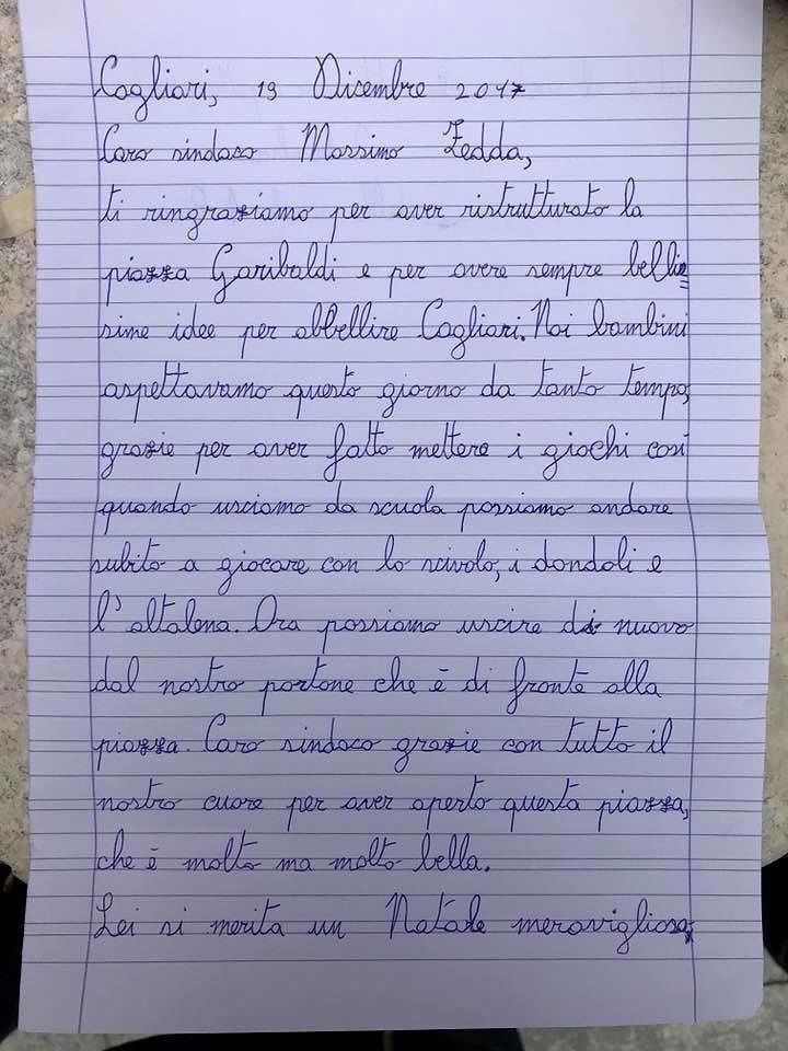 I bambini del Riva: “Caro Zedda, grazie per la piazza: meriti un Natale meraviglioso”