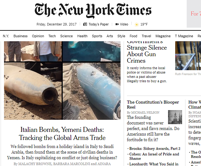“Bombe sarde, morti yemenite”, la Sardegna finisce sul New York Times