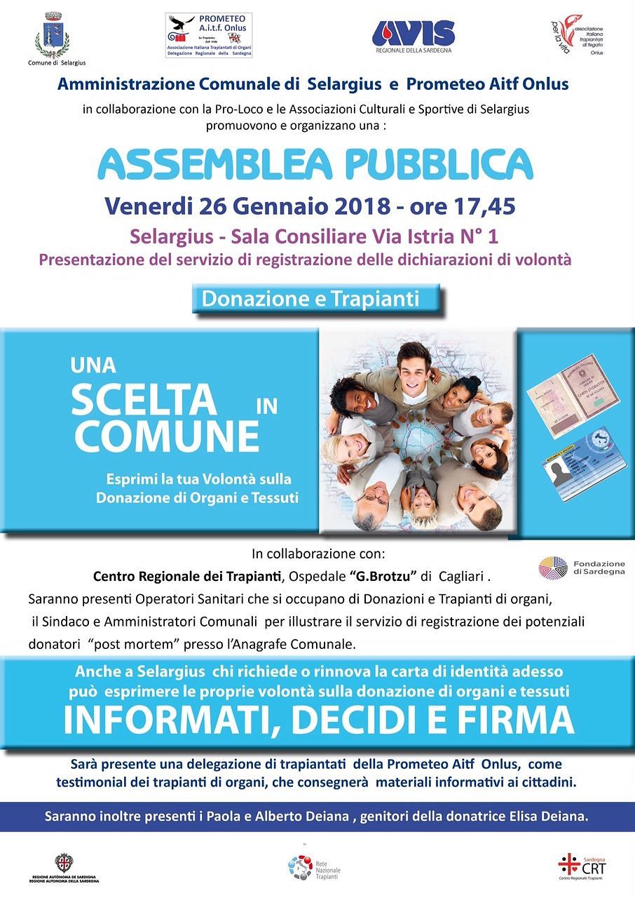 Trapianti: anagrafe del donatore, se ne parla a Selargius