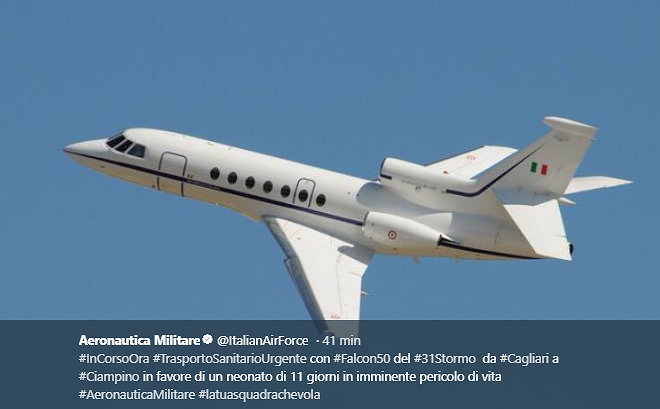 Cagliari, volo d’urgenza a Roma per un neonato di 11 giorni in pericolo di vita