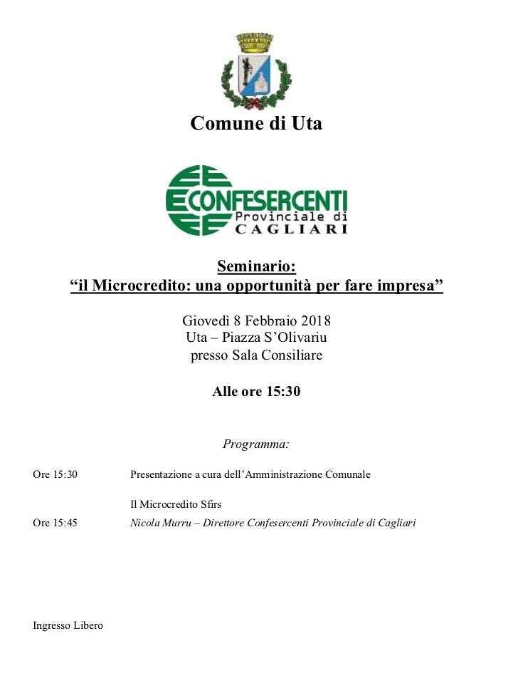 “Il Microcredito, un’opportunità per fare impresa”: un seminario a Uta