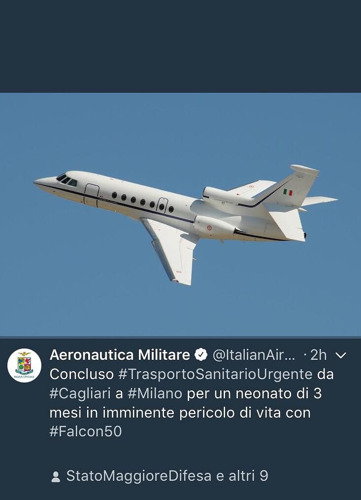 Volo d’urgenza da Cagliari a Milano per un neonato in pericolo di vita