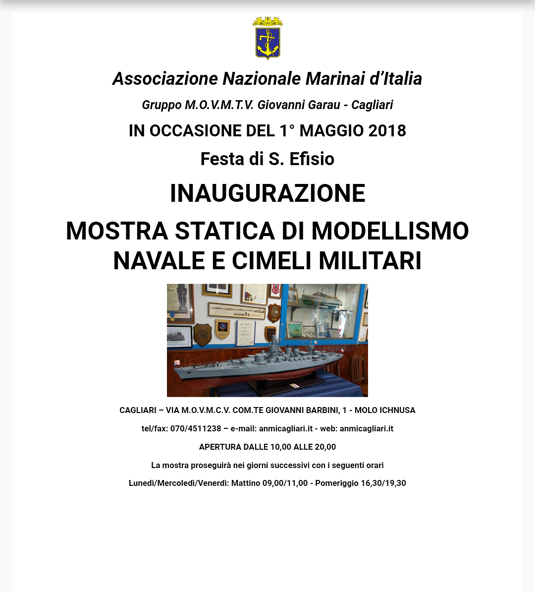 Cagliari, mostra di modellismo navale e cimeli militari