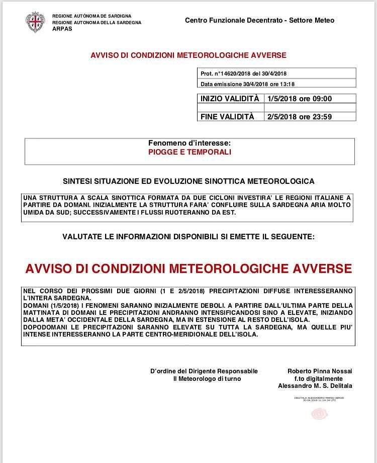 Primo maggio, allerta piogge e temporali: preoccupazione nel Cagliaritano