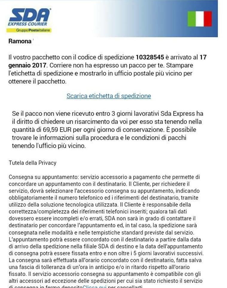 Il falso pacchetto si rivela un “pacco”. La truffa online scorre via email