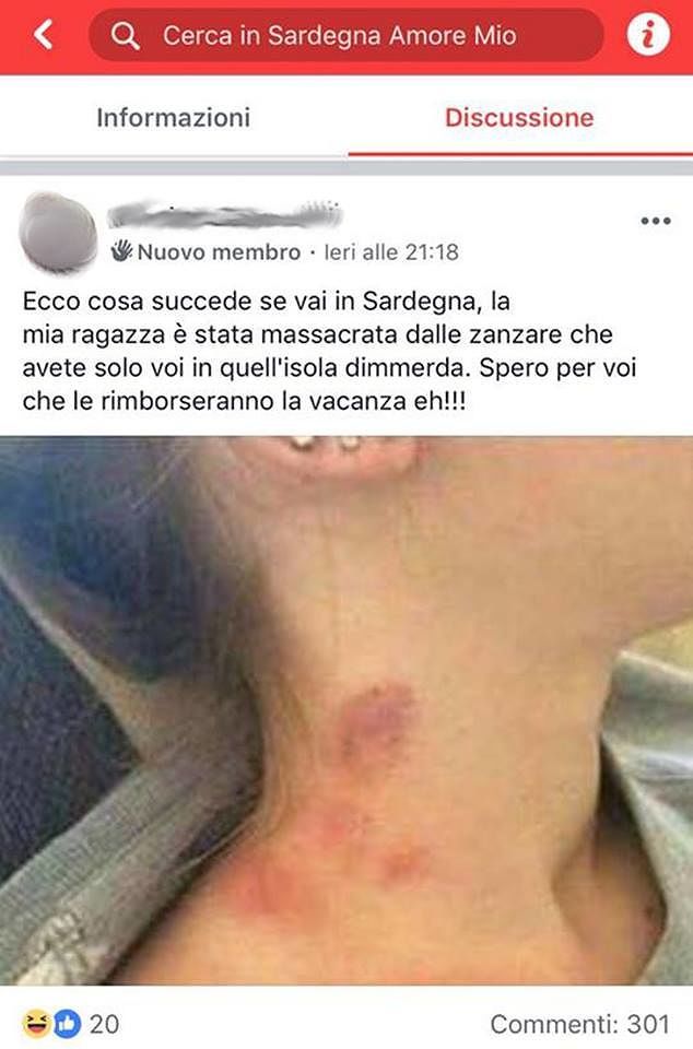 “Ecco cosa succede se vai in Sardegna, la mia ragazza massacrata dalle zanzare..”