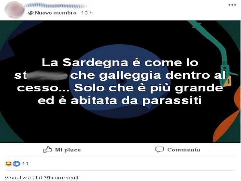 “Sardegna amore mio” continua a insultare i sardi, ma Facebook non la oscura