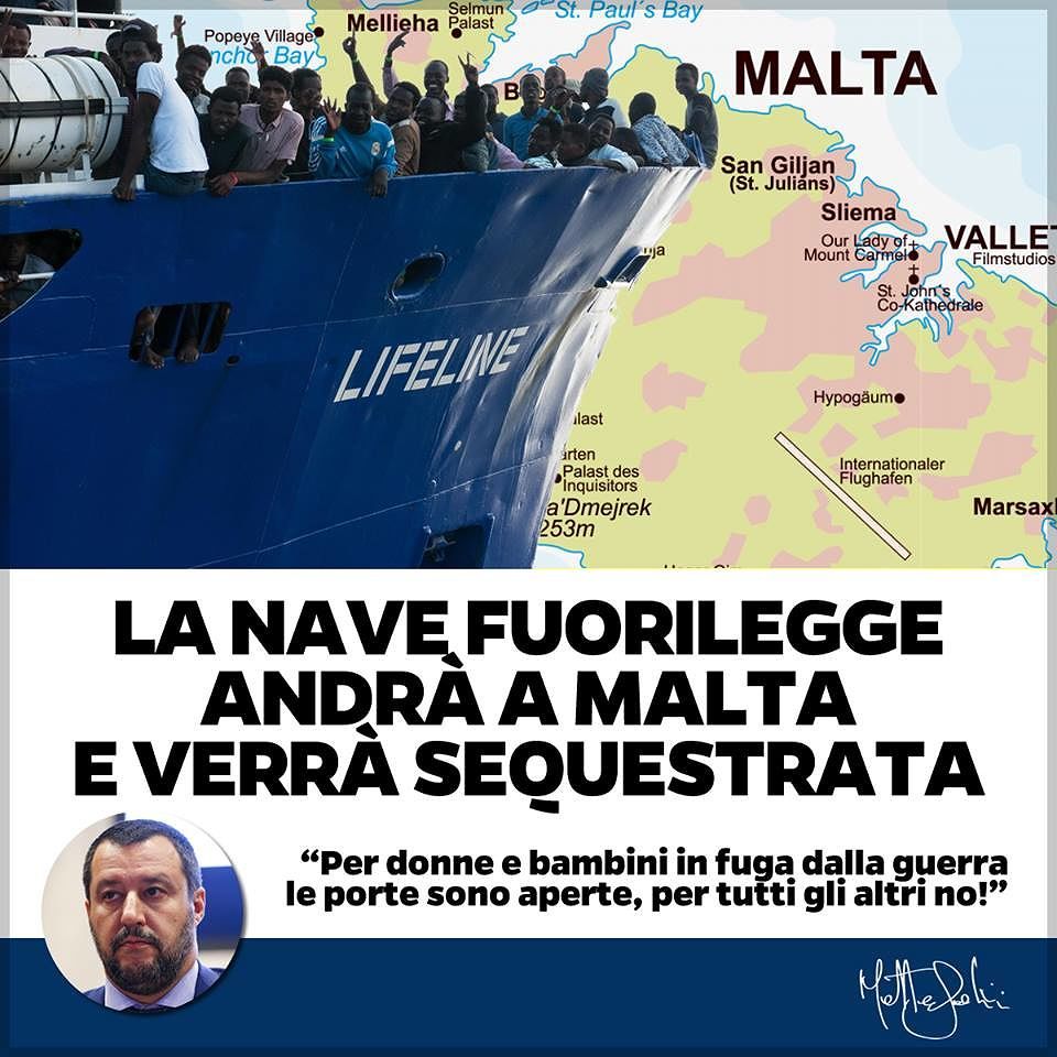 Migranti, la nave Lifeline approderà a Malta e verrà sequestrata: Salvini divide i social