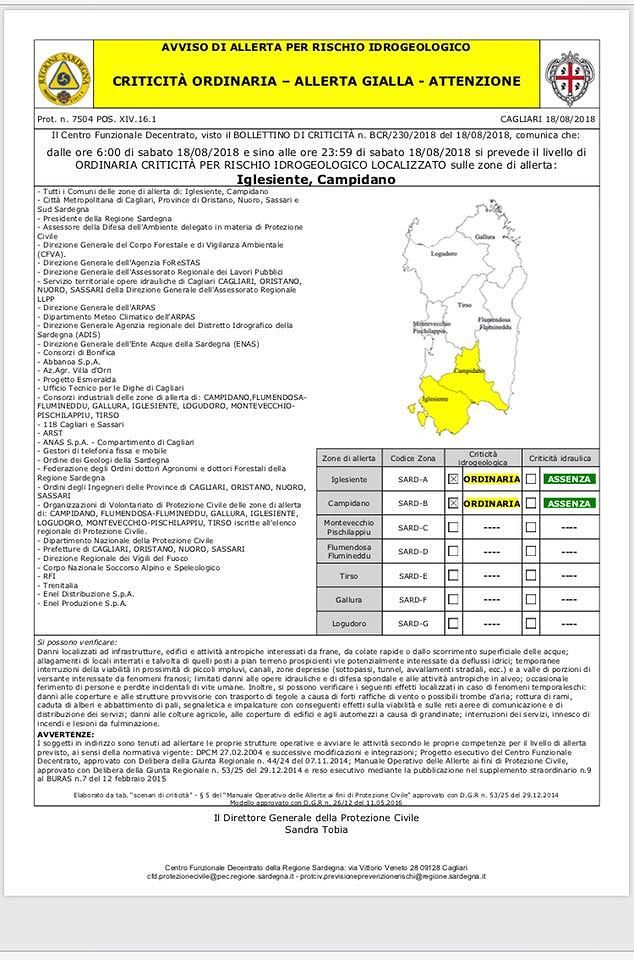 Allerta gialla per Campidano e Iglesiente, sarà una domenica di pioggia: sos della Protezione Civile