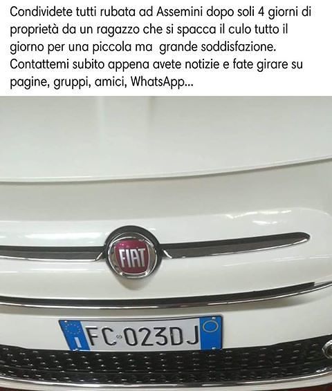 Assemini, furto da record: Fiat 500 rubata dopo soli 4 giorni di proprietà