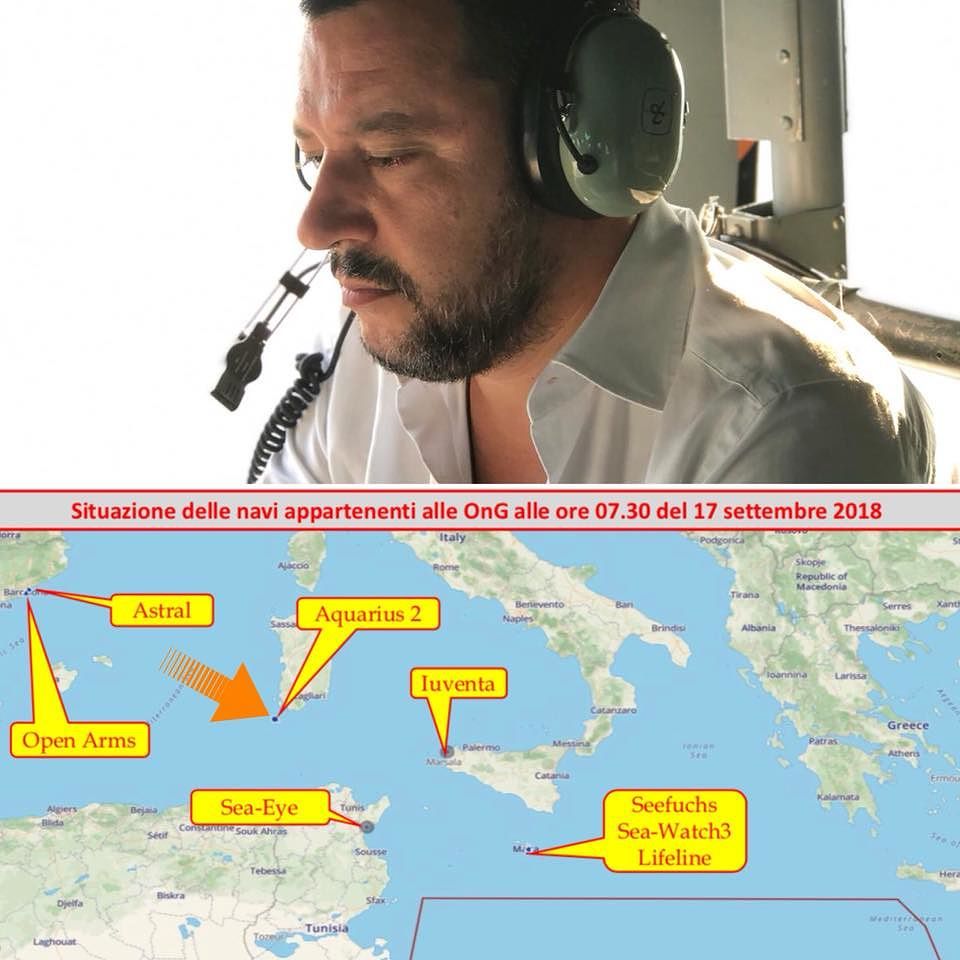 “La nave Aquarius 2 è a sud della Sardegna”, l’allarme lanciato da Salvini