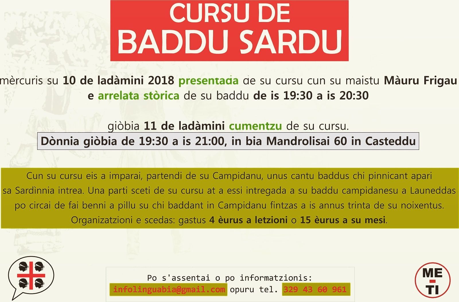 Corso di ballo sardo, si comincia l’11 ottobre