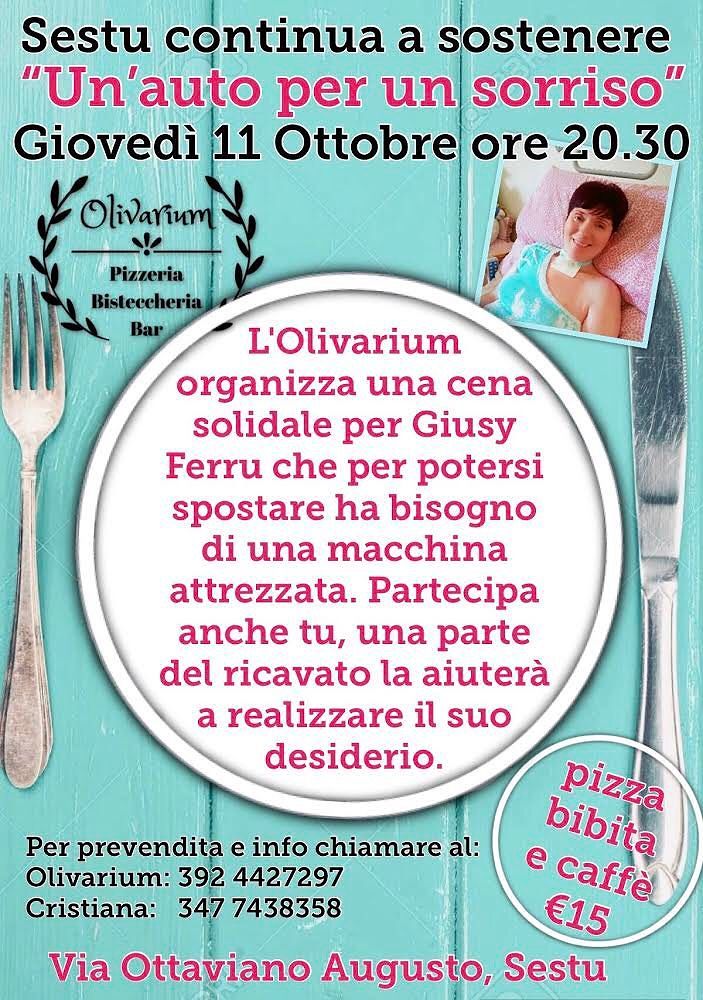 Un’auto per Giusy, cena solidale a Sestu