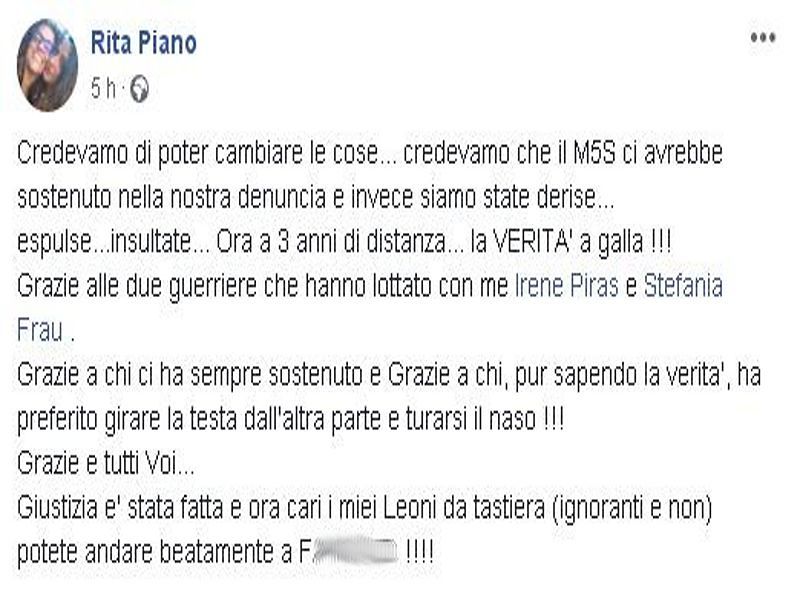 Assemini, lo sfogo su Fb di una delle donne che ha fatto condannare Puddu: “Leoni da tastiera, andate a f…”