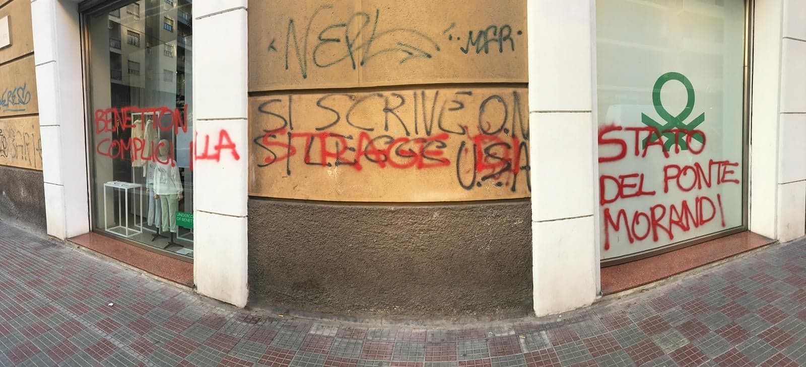Cagliari, vandalizzato negozio Benetton in via Dante: “Complici della strage del ponte Morandi”