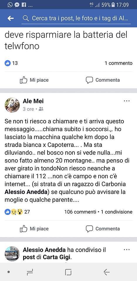 Un disperso a Santadi per il maltempo: ritrovato in  serata Alessio Anedda, il pescivendolo scomparso a Carbonia