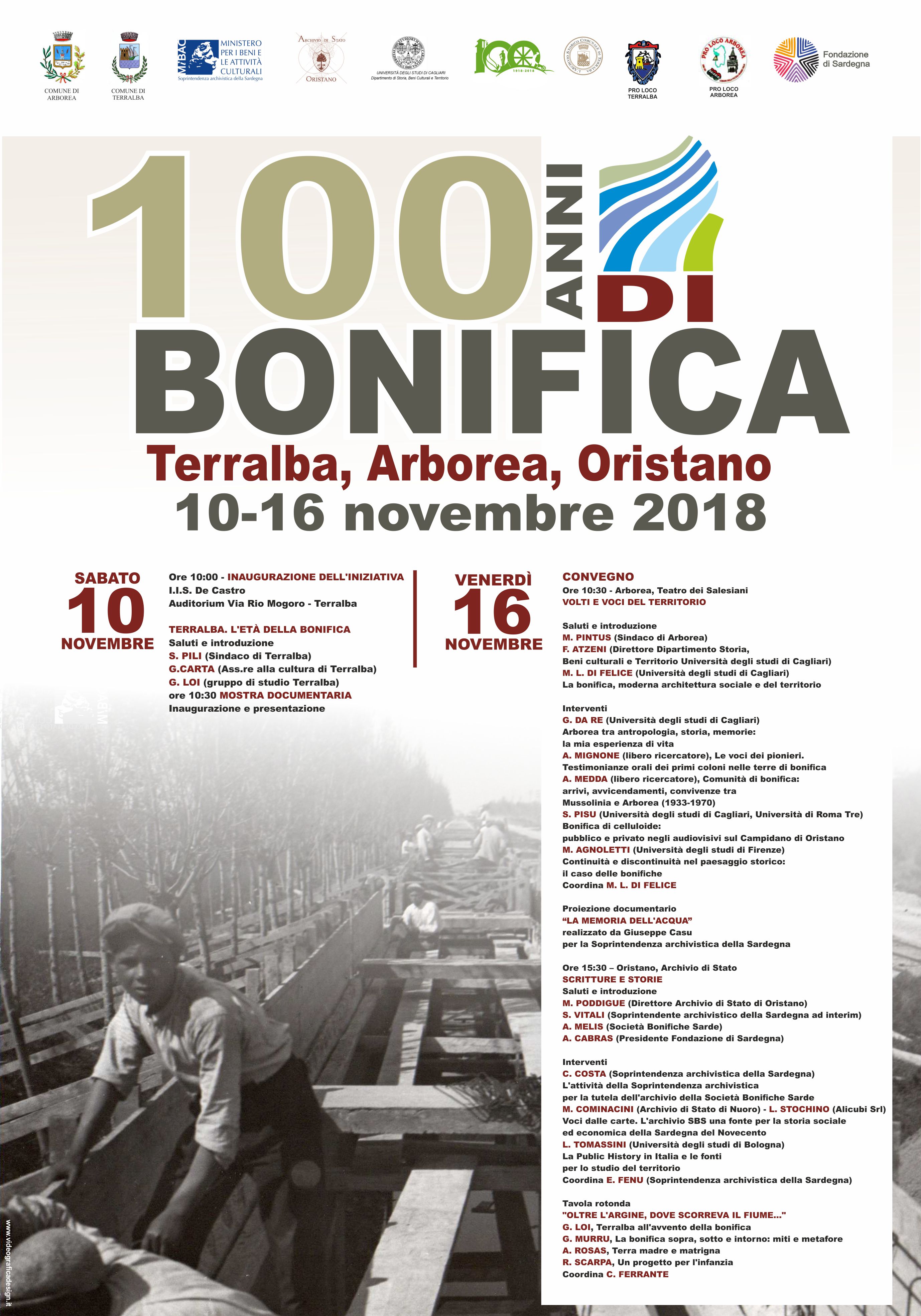 “100 anni di bonifica”: Terralba, Arborea, Oristano. 10-16 novembre 2018