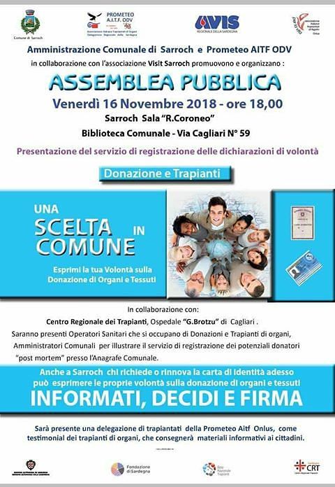 Donazioni e trapianti, il servizio per i donatori post mortem: importante assemblea a Sarroch
