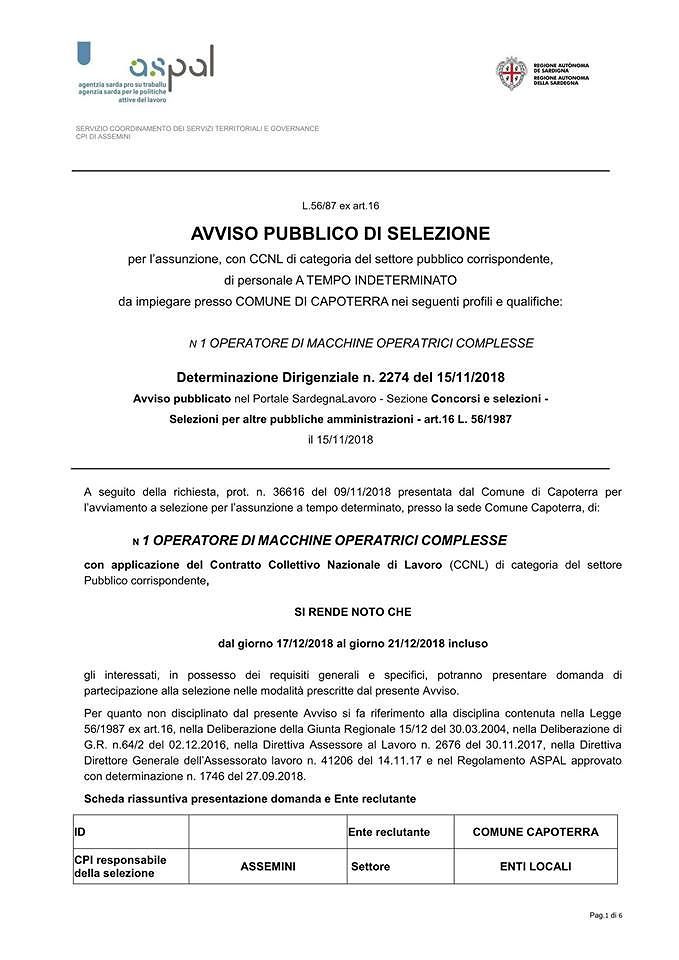 Capoterra, assunzione a tempo indeterminato nei cantieri: ecco l’annuncio dell’Aspal
