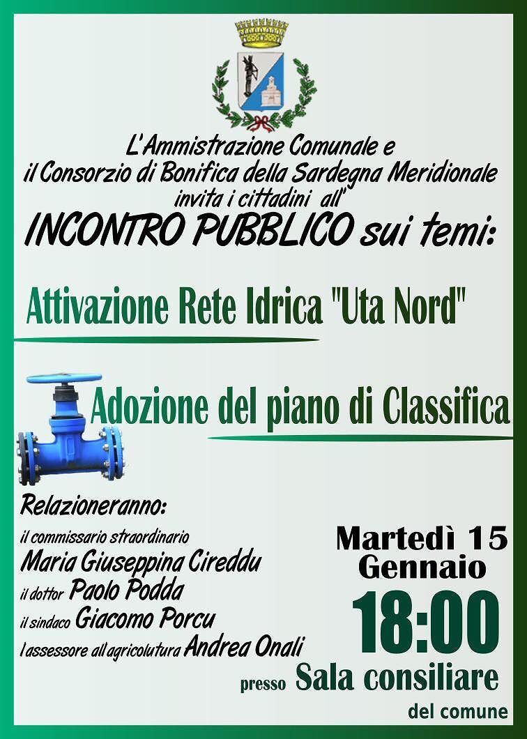 Attivazione del distretto irriguo Uta Nord, un incontro pubblico in Comune