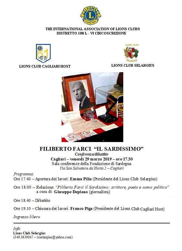 Filiberto Farci “Il Sardissimo”: una conferenza a Cagliari