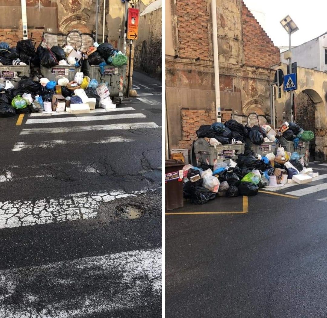 Chili di rifiuti nel Corso Vittorio, cassonetti come maxi discariche: “Con l’estate e i turisti a Cagliari sarà il caos”