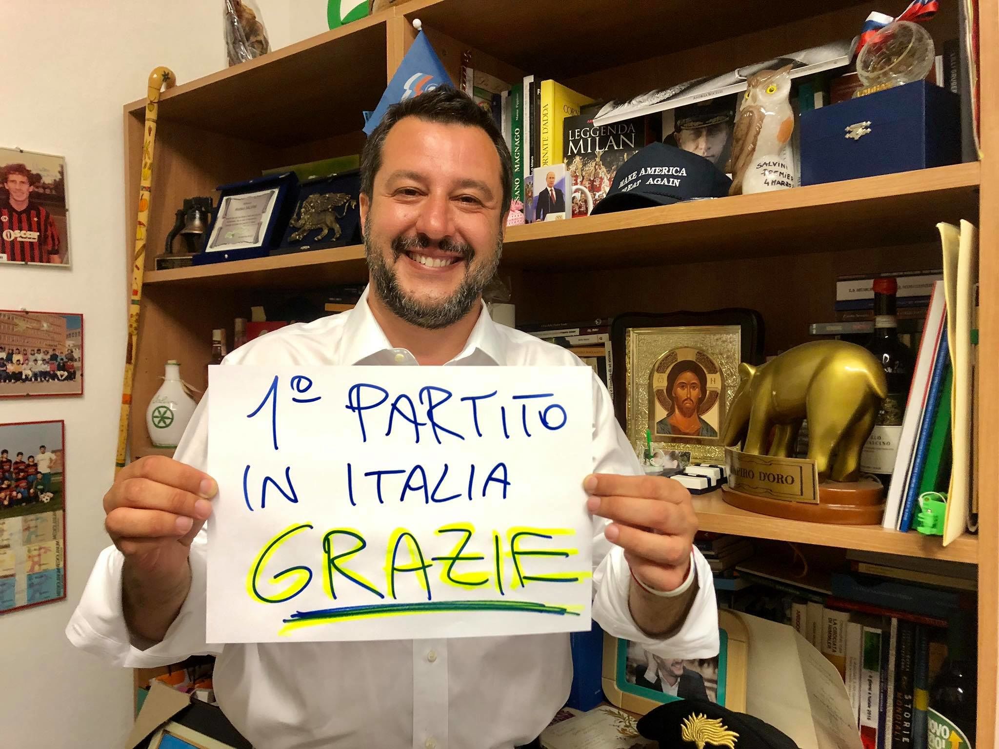 Europee, Matteo Salvini esulta per la vittoria: “Primo partito in Italia, grazie!”