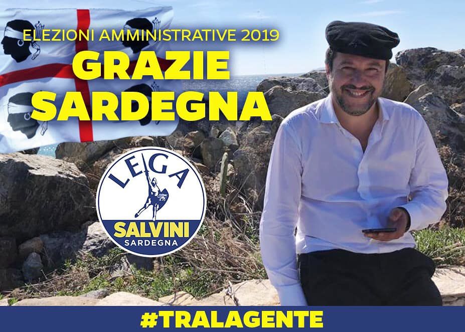 La destra vince a Cagliari: la Lega ringrazia e posta la foto di Salvini con la “berritta”