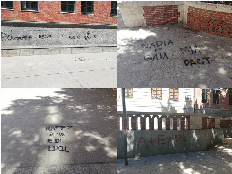 A Cagliari i vandali “battezzano” piazza Garibaldi: scritte e scarabocchi su muri e pavimento