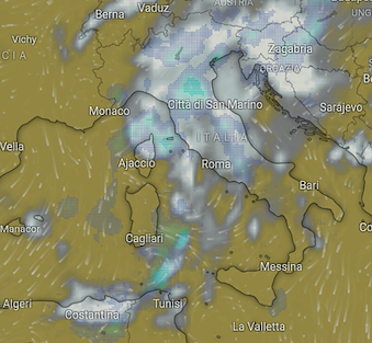 Temporali in formazione nel Mediterraneo centrale, piogge in arrivo in Sardegna