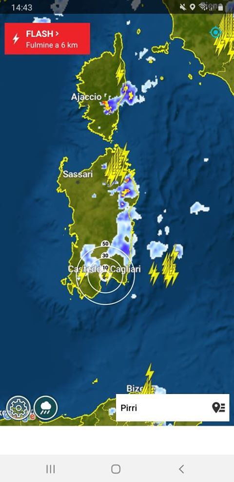 Tuoni e fulmini intorno a Cagliari, la situazione dal satellite: situazione di forte instabilità