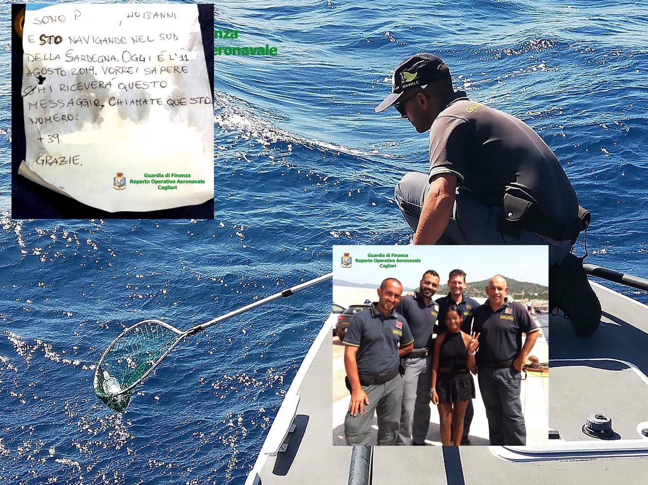 Un messaggio in una bottiglia scritto da una bambina: trovato al largo di Capo Sant’Elia da una motovedetta della Finanza