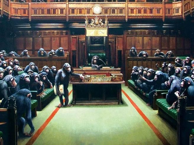 Banksy, asta record per il “Parlamento delle scimmie”: battuto a 11 milioni di sterline