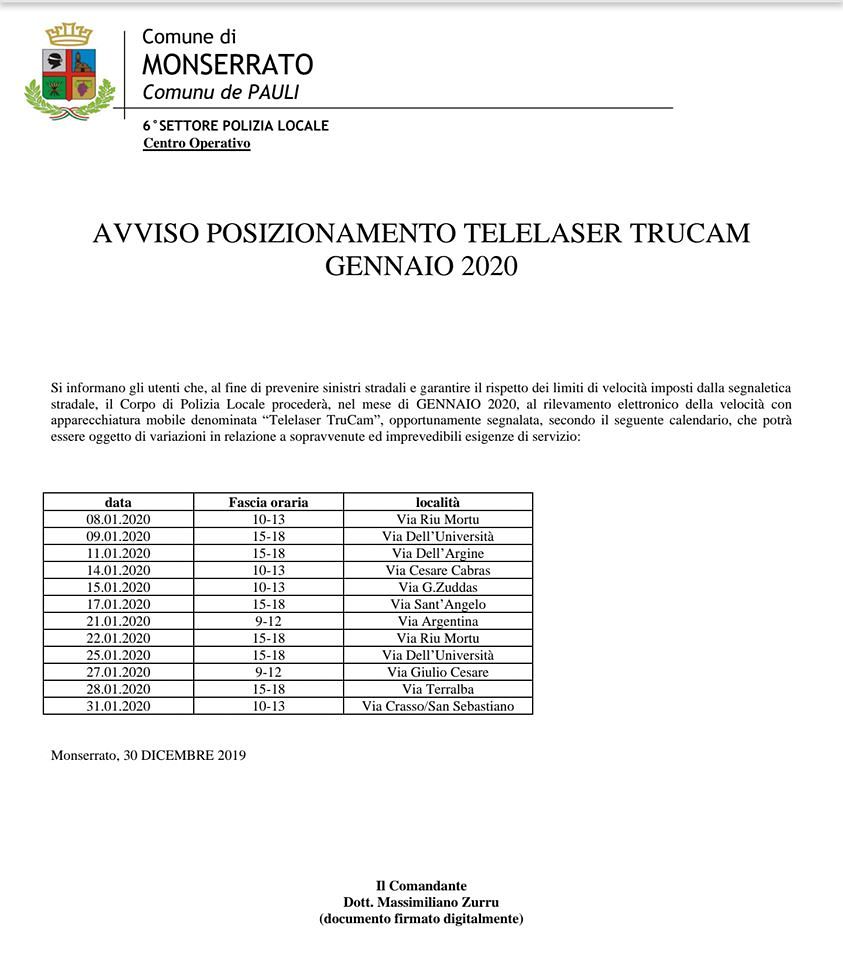 Il telelaser Trucam che fa strage di multe a Monserrato: ecco dove lo troveremo a gennaio