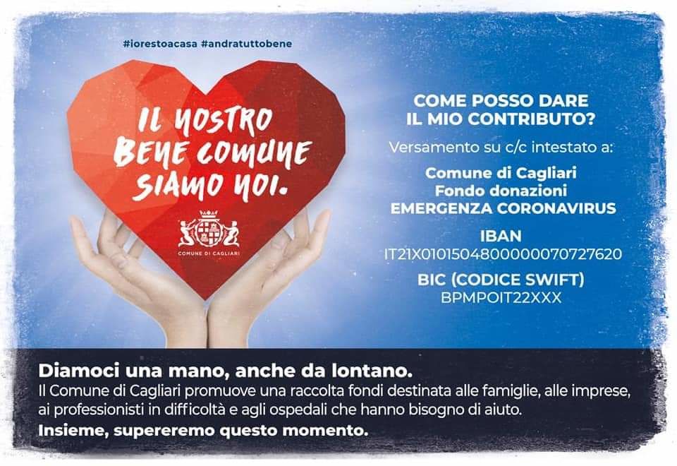 Cagliari, raccolta fondi per famiglie e imprese stremate dal Coronavirus: “Doniamo tutti qualcosa” 