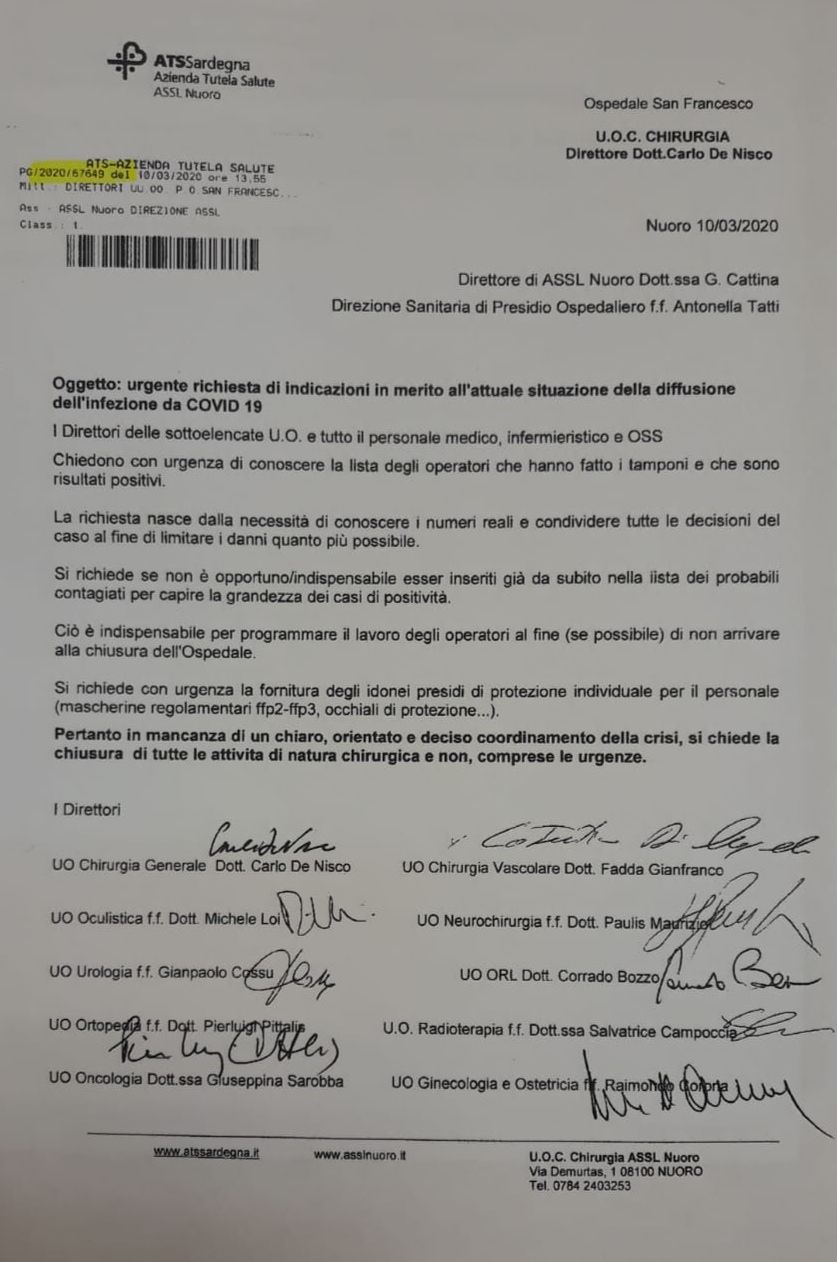 Covid-19, Lapia (M5s): “Si chiuda l’ospedale San Francesco di Nuoro per bonifica”