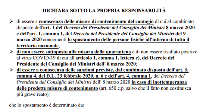 Nuovo modello di autocertificazione per chi si sposta da casa: bisogna dichiarare di non essere in quarantena