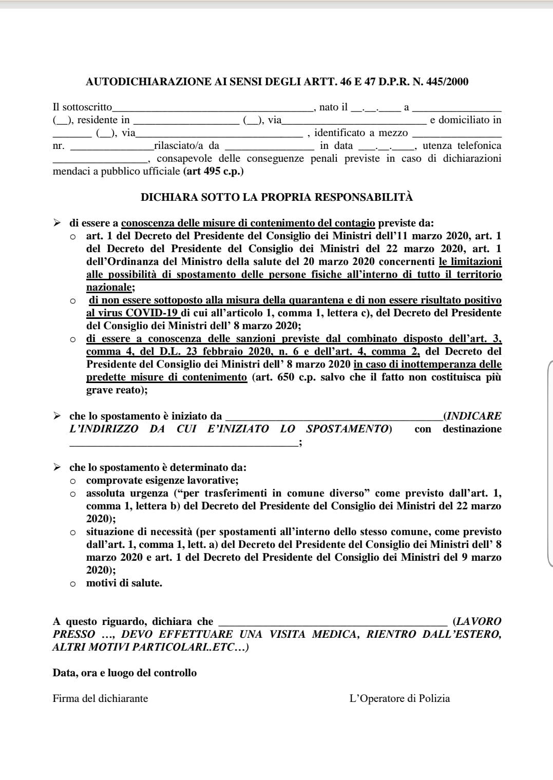 Coronavirus, attenzione: cambia ancora il modulo di autocertificazione necessario per gli spostamenti