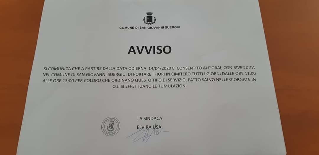 San Giovanni Suergiu, ora è possibile mandare fiori in cimitero ai propri cari: piccolo gesto per sentirli meno lontani