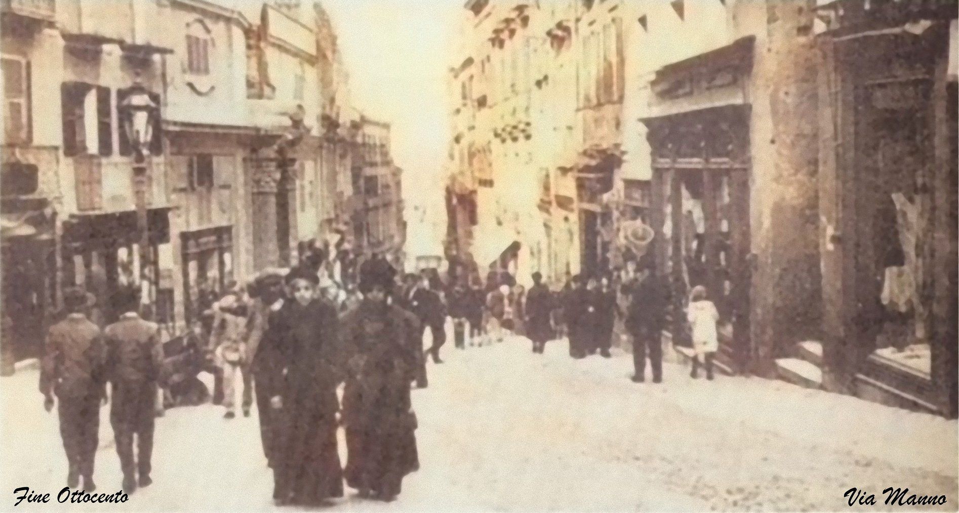 Via Manno a fine 800: la nostalgia per la vecchia via dello shopping con le signore della bella epoque