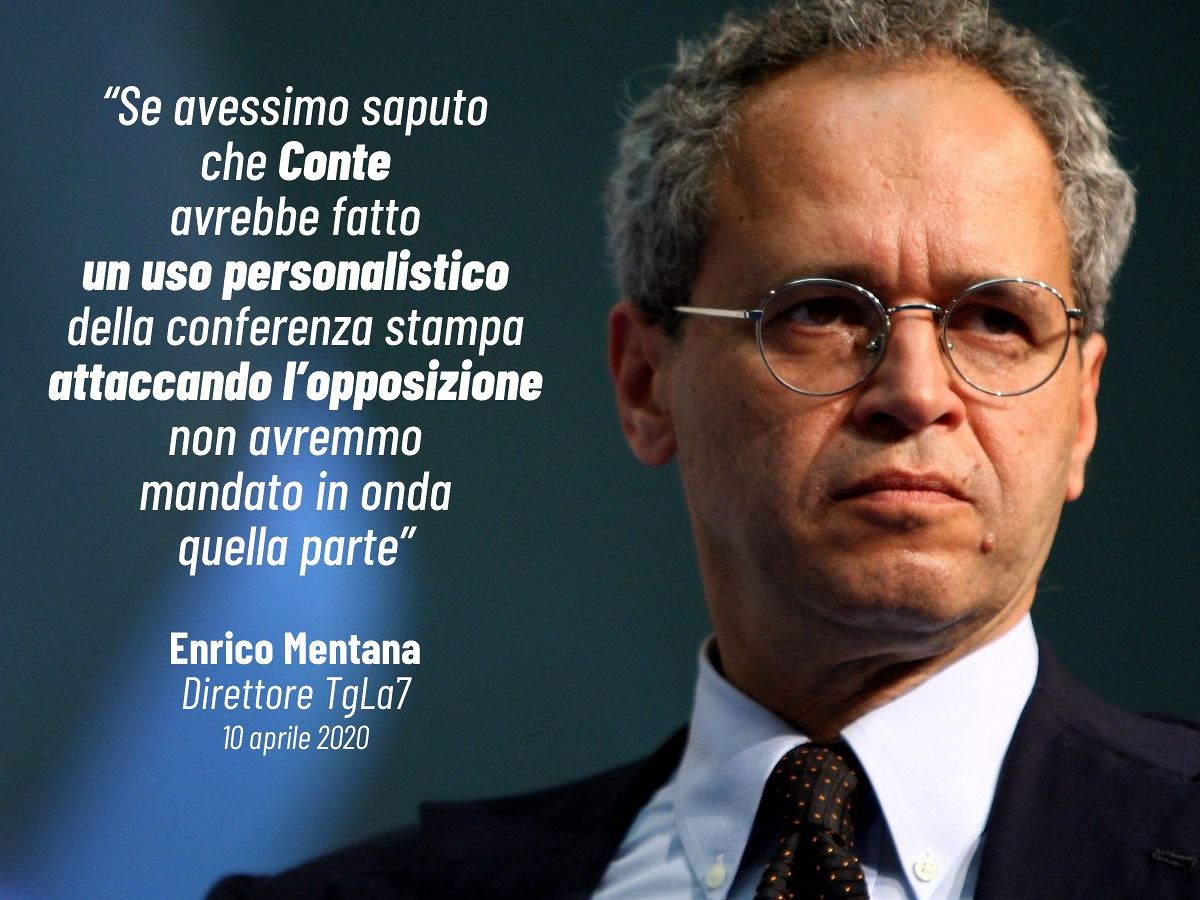 Mentana: “Se avessimo saputo degli attacchi di Conte all’opposizione, non lo avrei mandato in onda: uso personalistico”