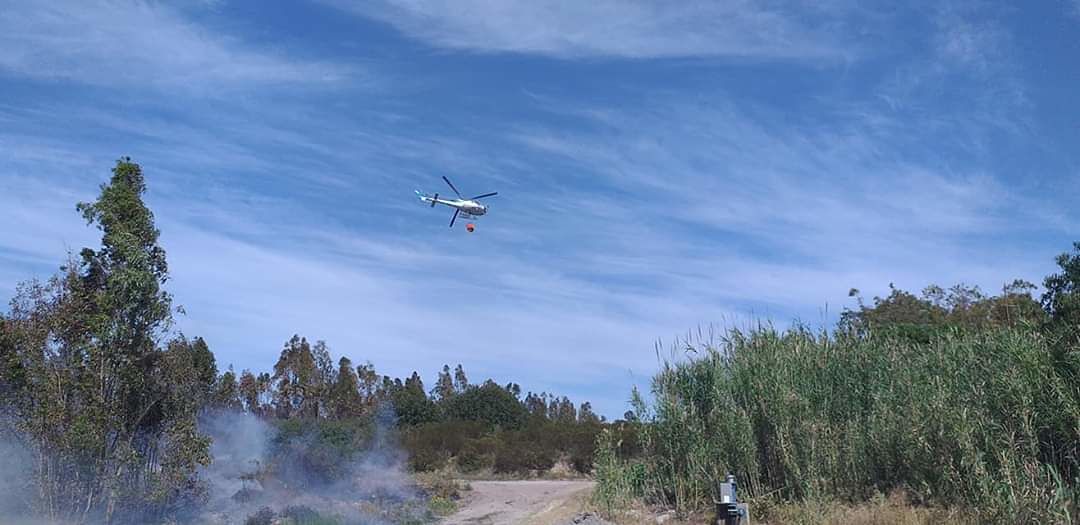 Sardegna, con il vento tornano gli incendi: in azione un elicottero della Forestale ad Arborea