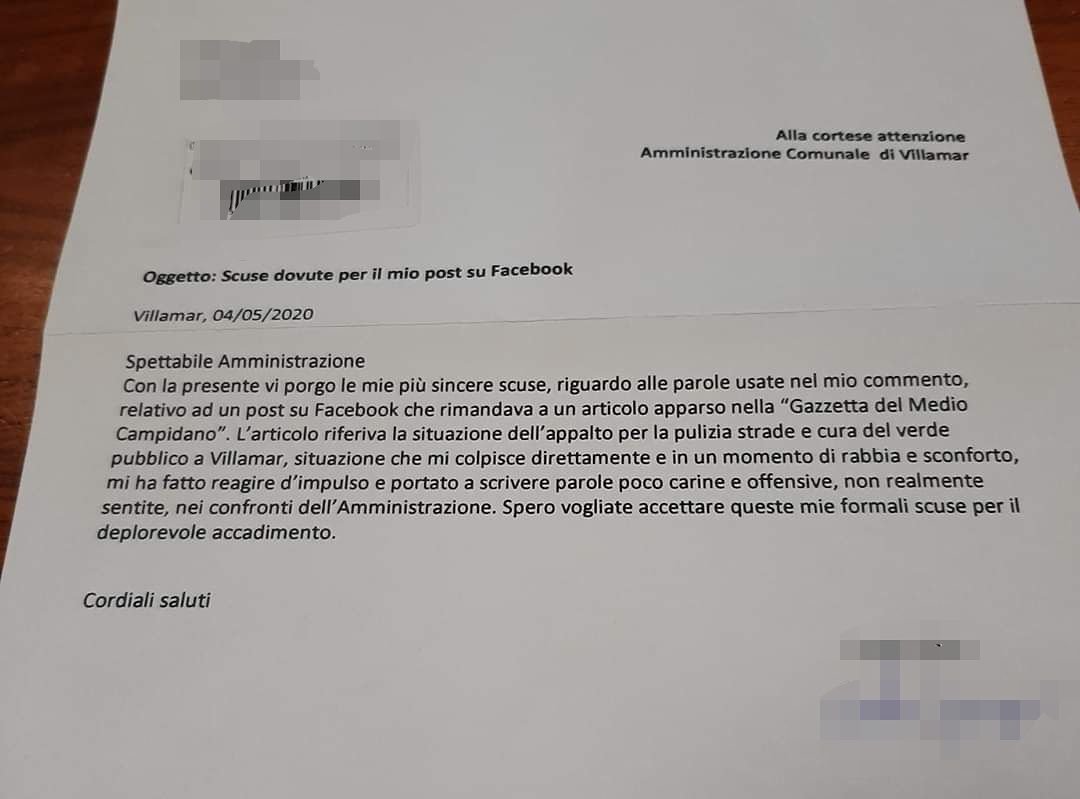 Villamar, il cittadino leone da tastiera si scusa col Comune: “Rabbia e sconforto, scusate se sono stato offensivo”